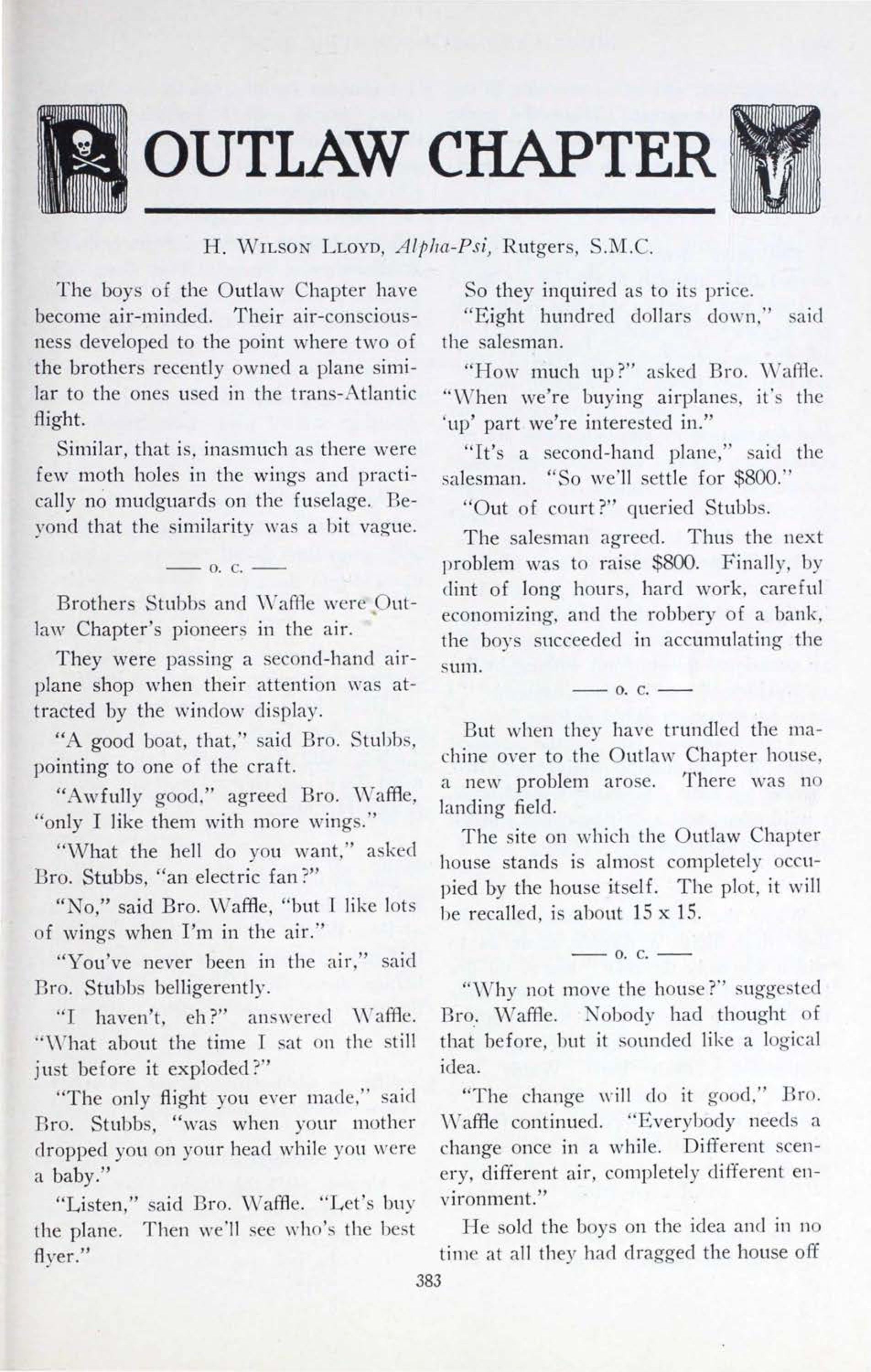 Outlaw Chapter, April 1929
